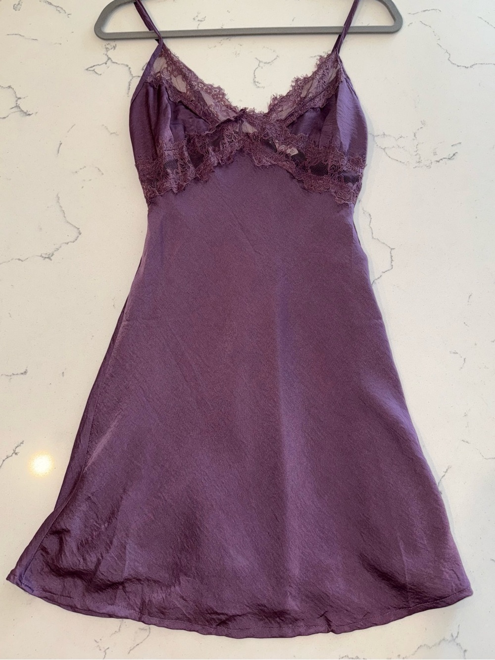 Le Lis Lace-Trim Satin Slip Dress in Plum